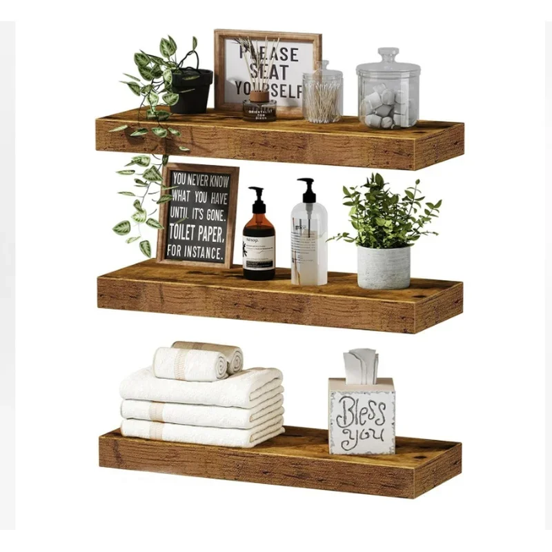Space-Saving Solid Wood Wall Shelf, Horizontal Strip Floating Rack for Living Room Bedroom Storage Display