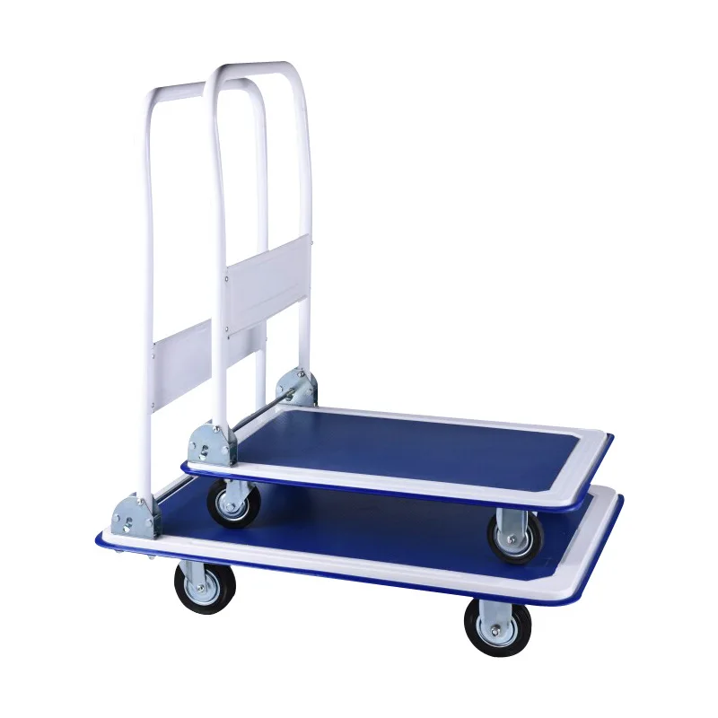 Foldable lightweight handcart, flat-plate tow cart, pushcart, silent flat-type small cart, thickened transport cart