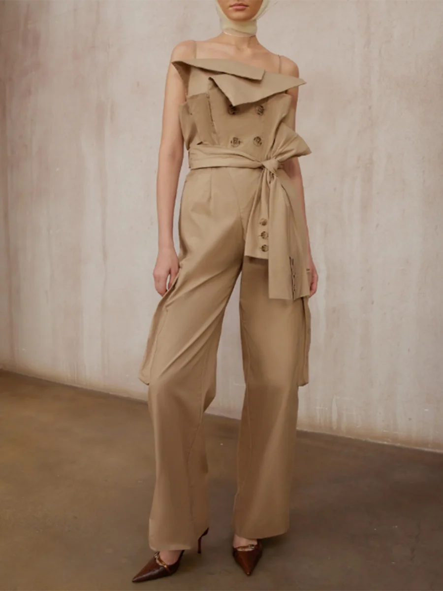 Kombinezony damskie VGH, casualowe, wyszczuplające, jednolite, bez ramiączek, bez rękawów, z wysokim stanem, łączone, sznurowane, designerskie, moda damska.