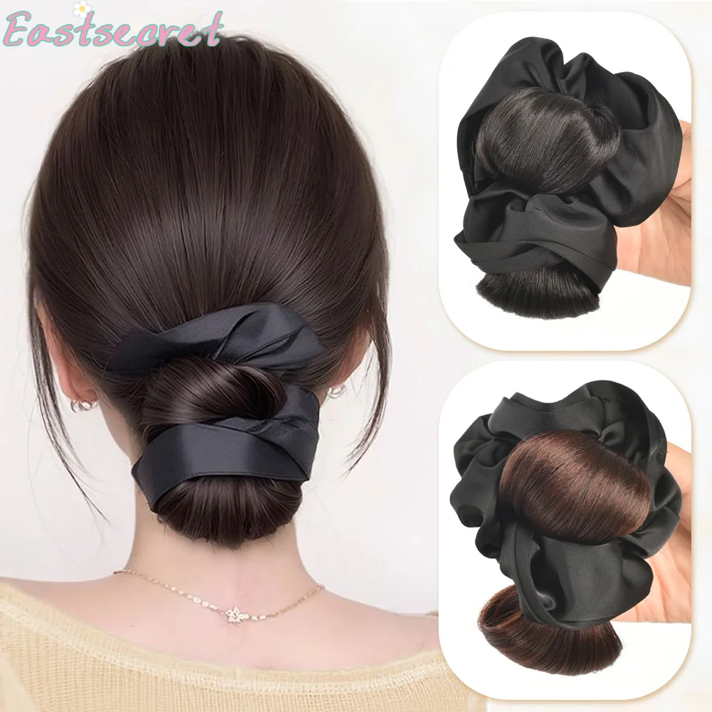 EAST Synthetic Black Large Intestine Hair Ring Bun Head Wig Fashionable and Elegant Ladies Flower Bud Head Wig Hair Accessories