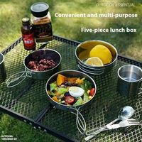 5Pcs 304 Stainless Steel Camping Cookware Set Stackable with Storage Bag Outdoor Pot Cup Tableware Space Saving Multi-functional