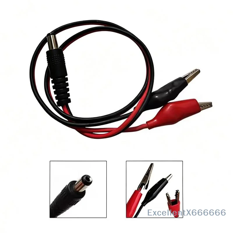 2Pcs Alligator Clip to DC Plug Adapter 55x21mm Male Female Crocodile Test Leads for Electronic Circuit Repair