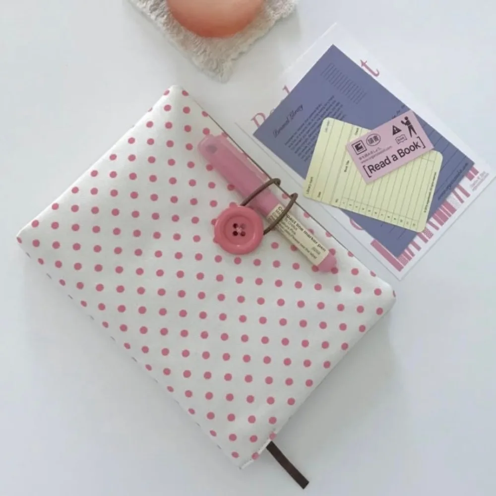 New Lightweight Book Cover Polka Dot Cloth Fabric Notebook Jacket Button Closure Journal Protective Sleeve Back to School