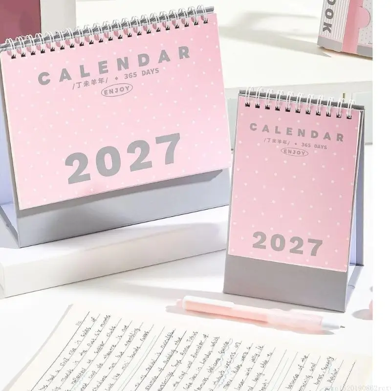 D5BB Table Top Date Calendar with Paper Pages and Decorative Dot Design for Desk