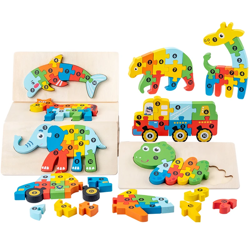 Early education puzzle for young children and babies, standing volume wooden puzzle, grab board toy