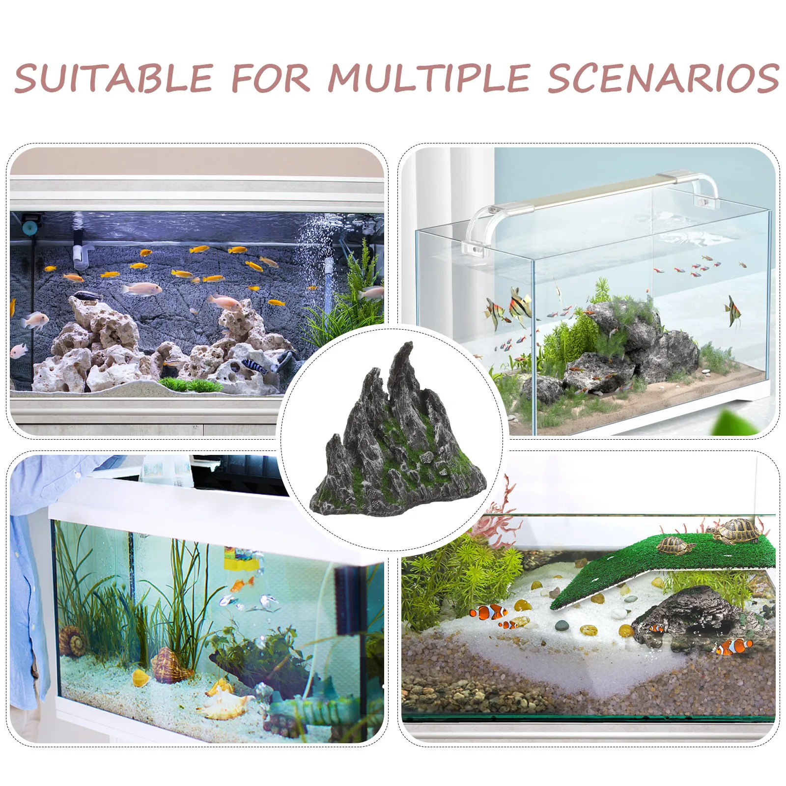 Aquarium Mountain Decor Simulation Rockery for Fish Tank Large Tall Realistic Moss Texture Safe Mountain Flour Material Fish