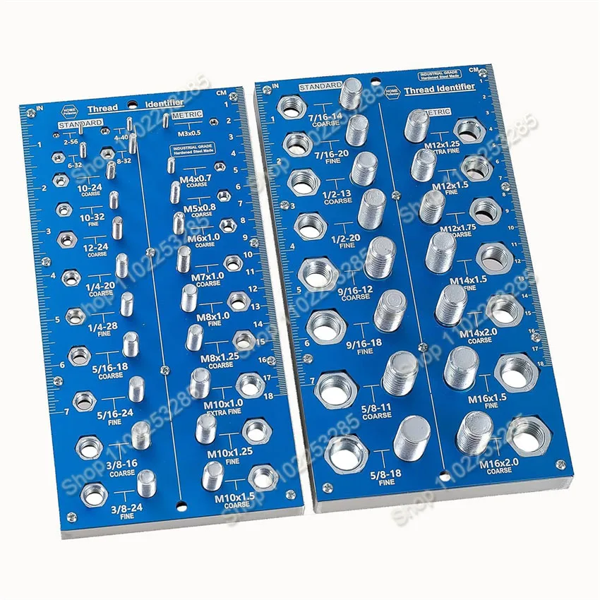 

2 in 1 Nut and Bolt Thread Checker 38 Holes Bolt Size Thread Identifier Gauge Standard Metric Bolt Nut Gauge ,검사용나사게이지