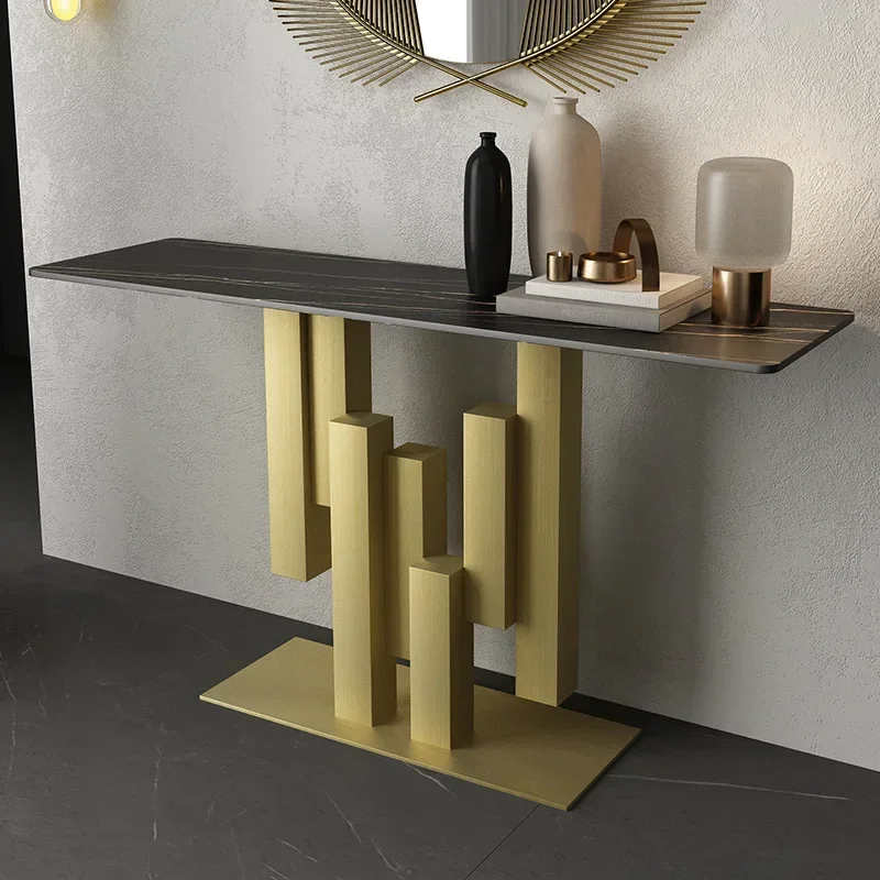 Italian quality rock slab marble entrance table modern art strip case entry end view table