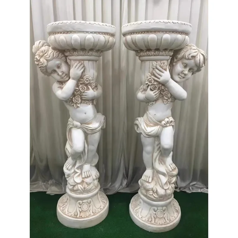 European Angel Roman Column Rose Pot Retro Fiberglass Flower Pot Column Wedding Props Stage Road Welcome Area