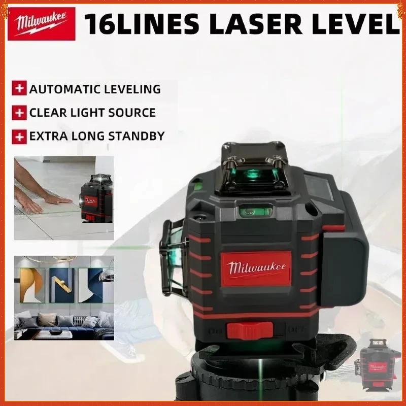 

Milwaukee 16 Lines Self-leveling Vertical Cross Line Lase 4 Sides*360 Degree Vertical 4.2V 3-4D Laser Level Green Laser Levels