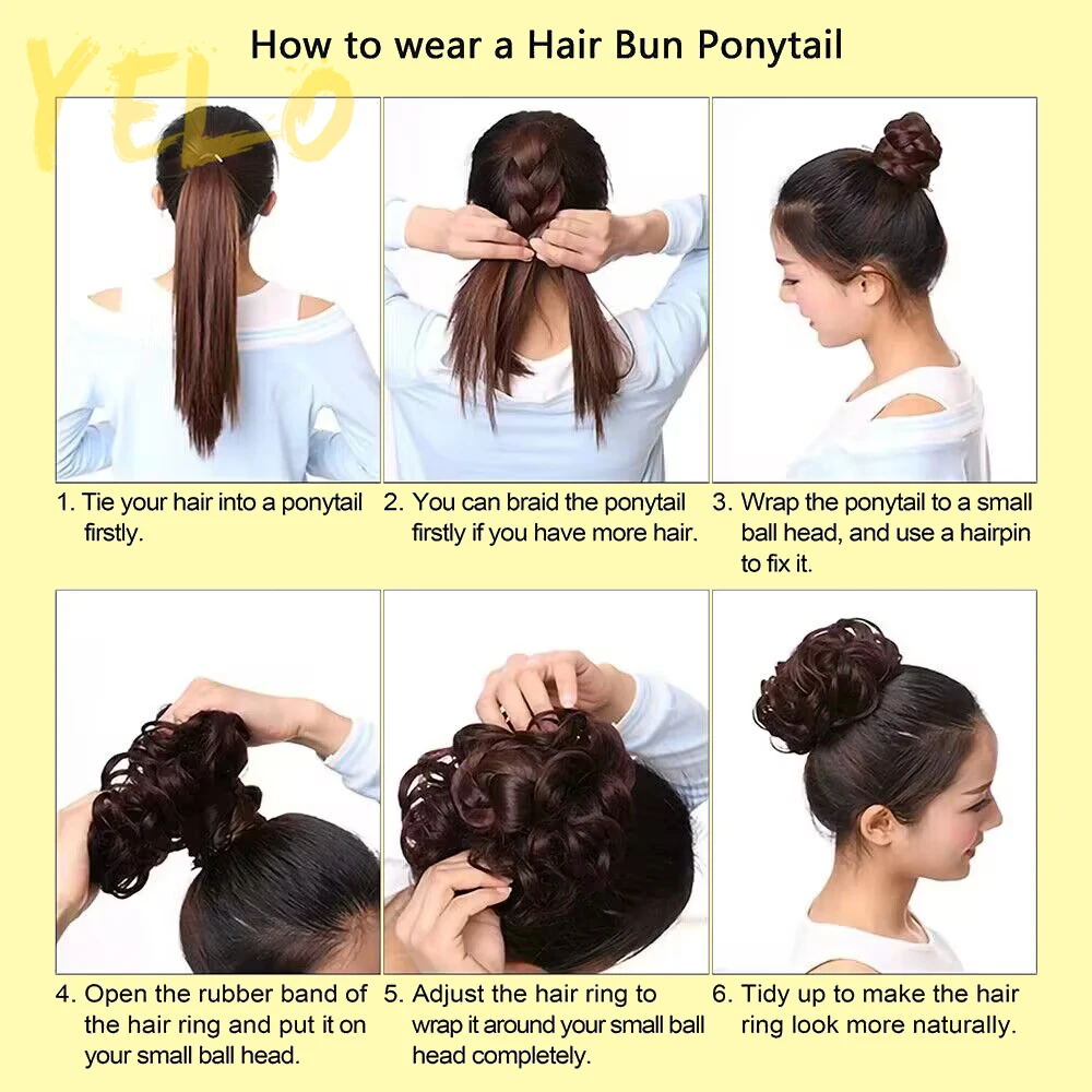 Yelo-Hair Bun Extensões para mulheres, bagunçado, encaracolado, elástico, Scrunchies, Chignon, Donut Updo, pedaços de cabelo, várias cores