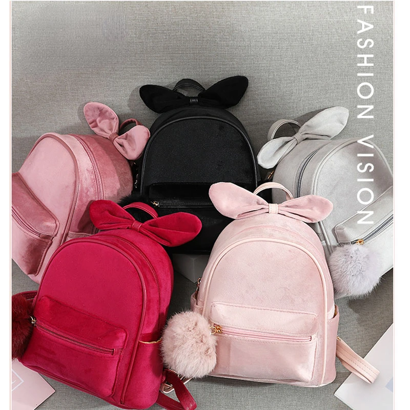 New Kids Backpack Plush Bowknot Solid Schoolbag Girls Mini Cartoon Knapsack Casual Shoulder Bags Fashion Cute Small Portable Bag