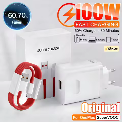 100W SuperVOOC Fast Charger Quick Charging Wall Phone Adapter for Oneplus 13r 12r 12 13 11 10 Ace 5 Pro USB Charger Type C Cable