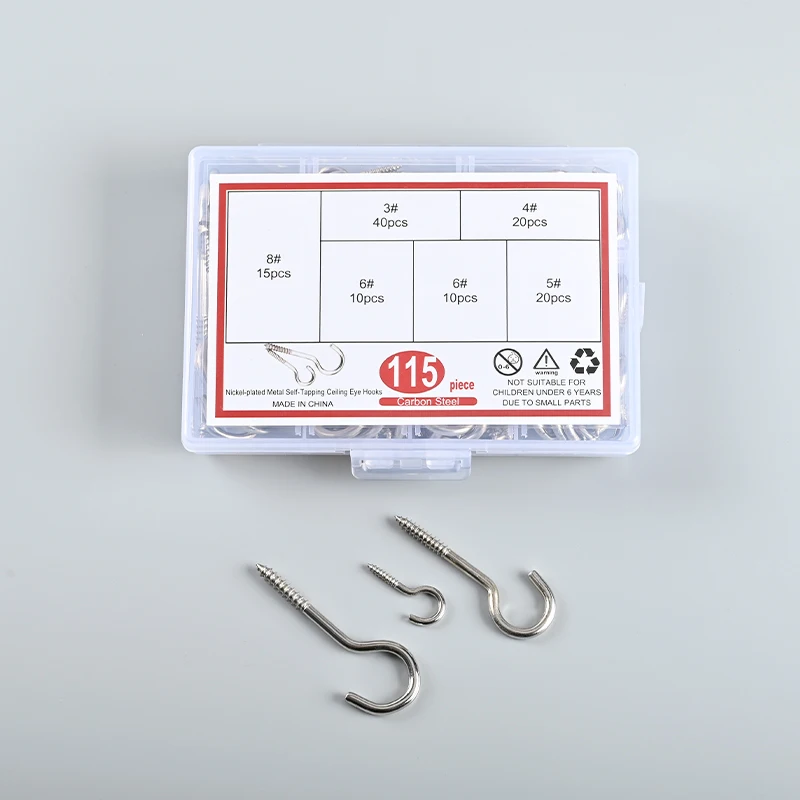 

Nickel-plated Metal Self-Tapping Ceiling Eye Hooks Light hook hook screw open sheep eye hook five types 115pcs combination set