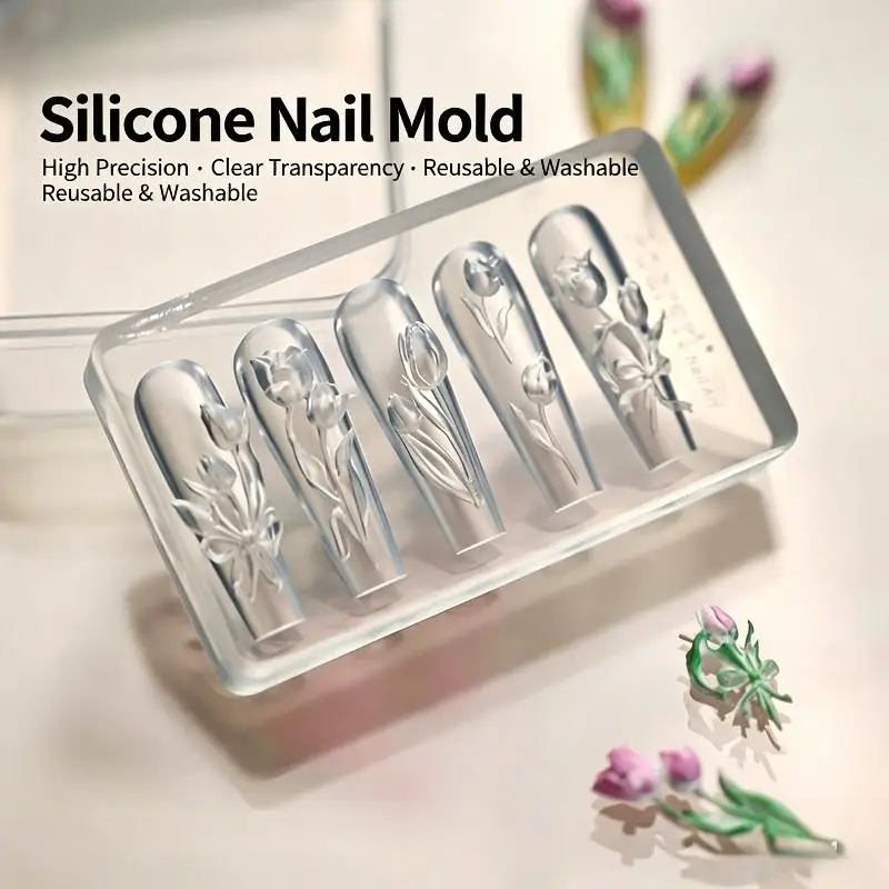 Silicone Mold For Carving Nail Art Tulips Template Manicure Decoration Tool For Home DIY Salon Use