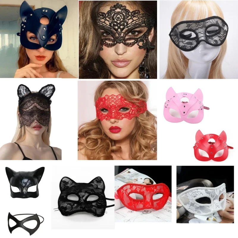 セクシーレースマスク半透明猫狐ハーフフェイスPUマスクコスプレ女性仮面舞踏会パーティー小道具ダンスコスチュームアイマスクヘッドウェア
