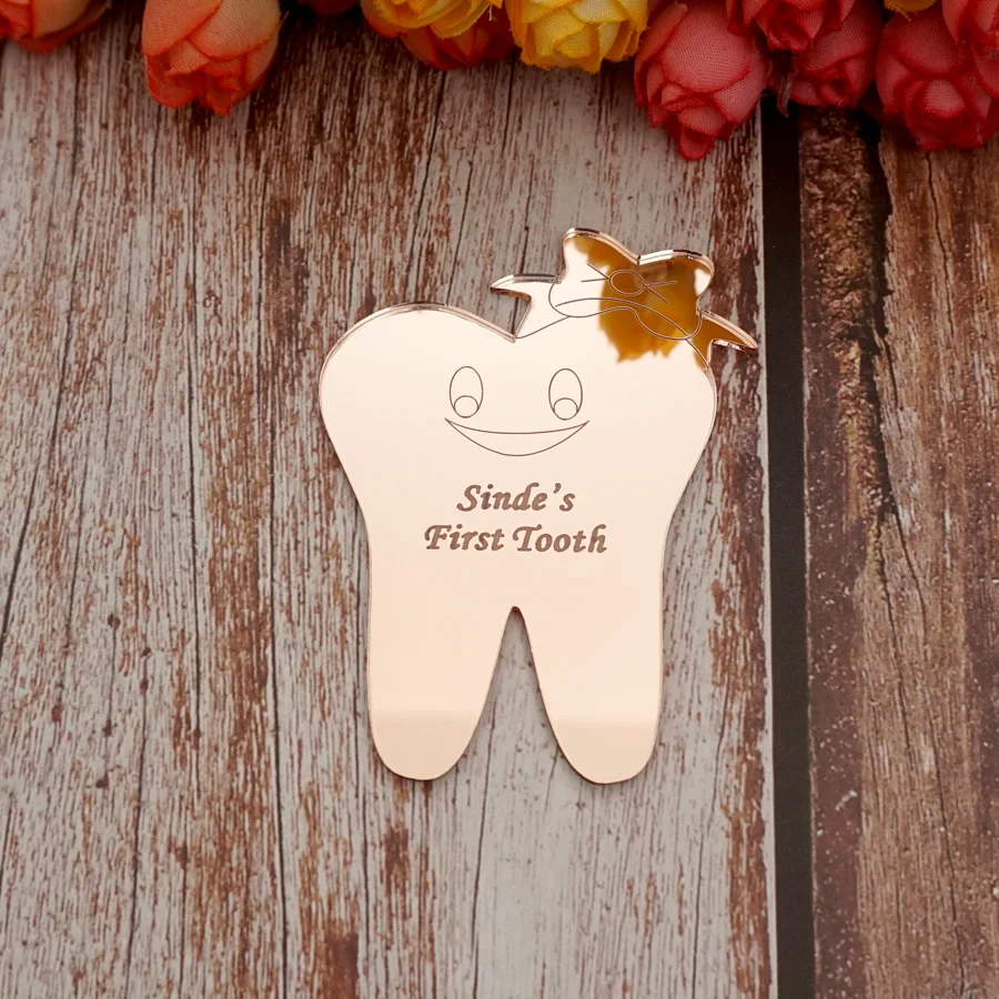 

20pcs/Lot 8cm Acrylic Mirror Cute Teeth Shape Tags Baby's First Tooth Party Babyshower Guest Gifts Dentist's Office Decoration