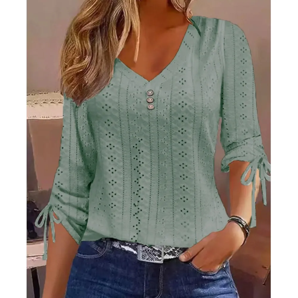 Spring Autumn Fashion Women Blouses Shirts For Women Casual V Neck Long Sleeve White Shirt Women Office Tops Pullover 2025