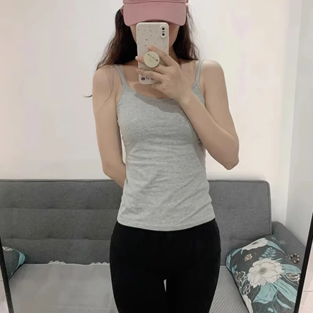 Spaghetti Straps Women Camisole with Chest Pad Sleeveless Built-in Chest Pad Vest Slim Fit Spaghetti Straps Tank Top