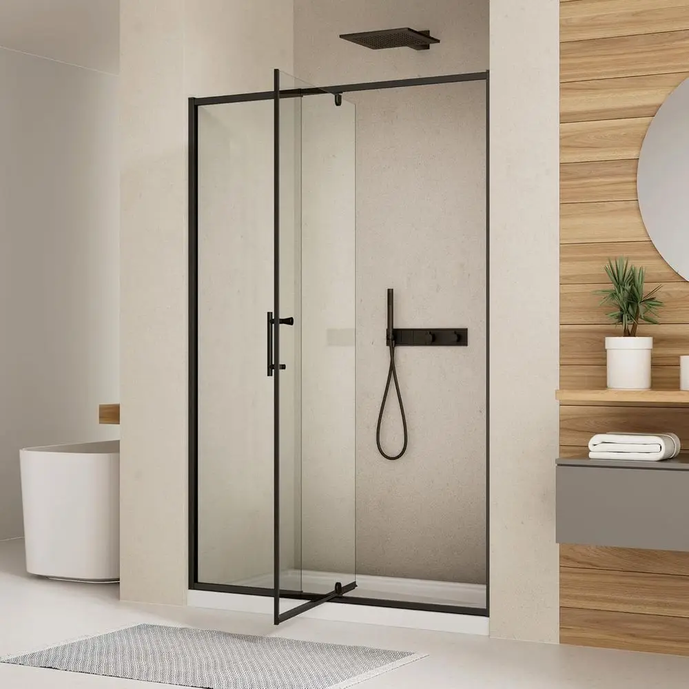 

Semi-Frameless Swing Shower Door, 38-42 Wide x 71 Tall, 6mm Clear Tempered Glass, Magnetic Closure, Matte Black Finish