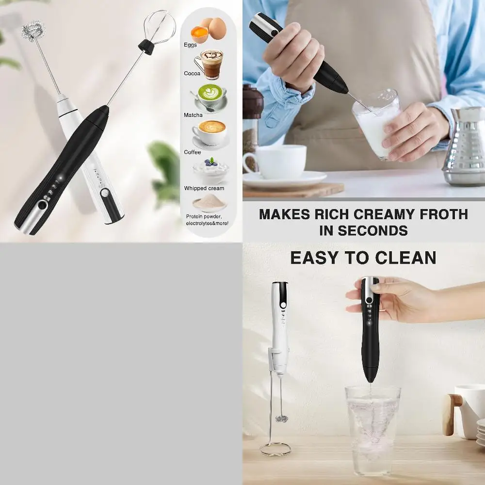 Перезаряжаемый вспениватель молока со скоростями, мощный миксер для напитков с двумя головками для кофе, мини-пеногенератор для капучино, Frap