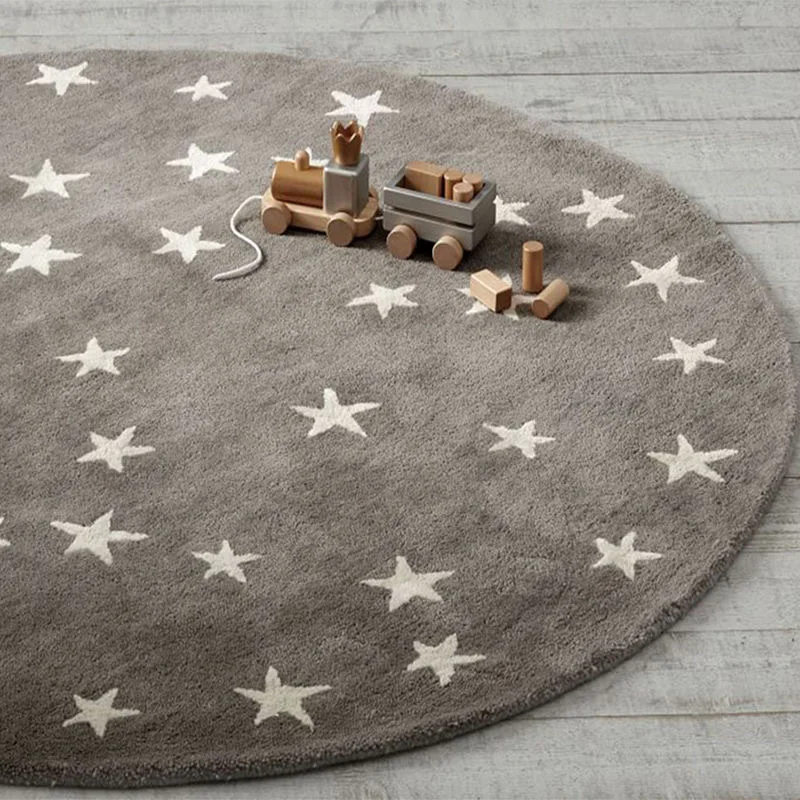 

Star Pattern Faux Cashmere Baby Play Mat Play Mat Round Rug for Bedside in The Bedroom Fall-Proof and Easy To Clean Home Decor