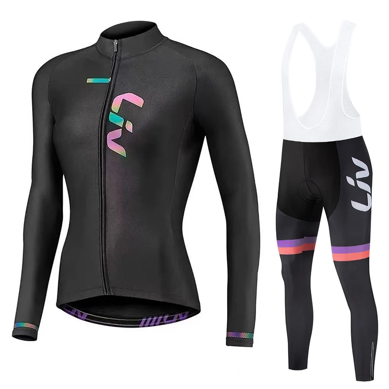 Livサイクルウエア上下セット レディースXS LIV レディースサイクリングジャージ 秋冬サイクリングビブ 女性専用