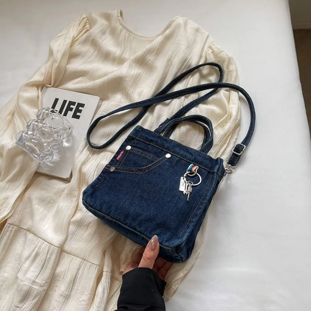 

Fashion Large Capacity Denim Bag Simple Handbag Shoulder Bag Commute Small Square Bag Canvas Tote Bag Girls