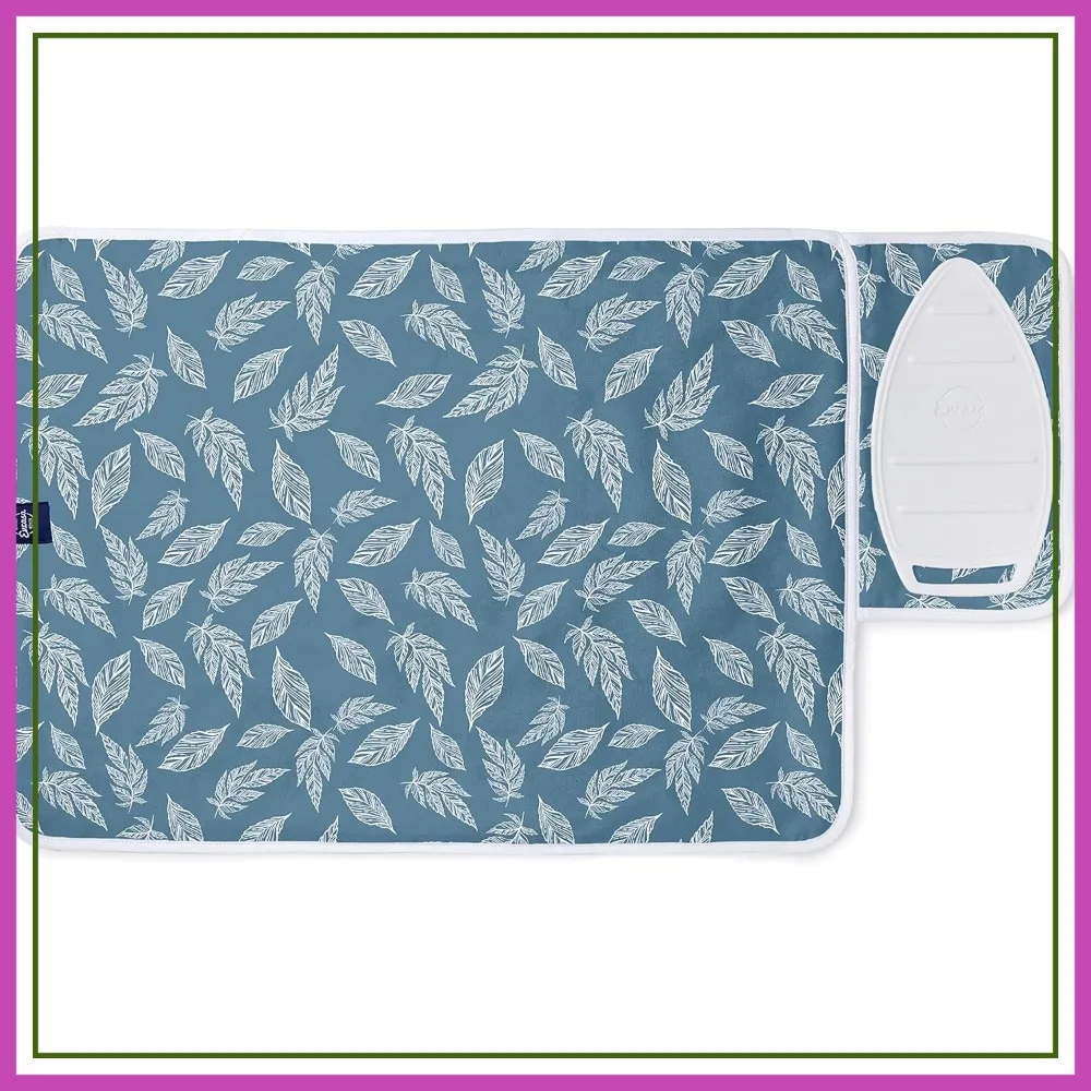 

Portable Ironing Mat 28"x20" with Silicone Iron Rest for Steam Pressing, Heat Resistant, Quilting & Travel Blanket - Big Leaves Blue