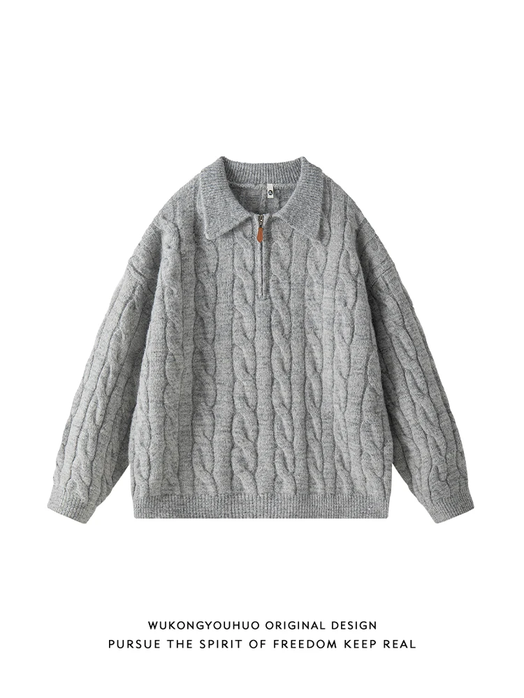 

Свободный повседневный мужской вязаный свитер Ne с закрученным узором на молнии, осенняя одежда для пар, модная универсальная длинная све