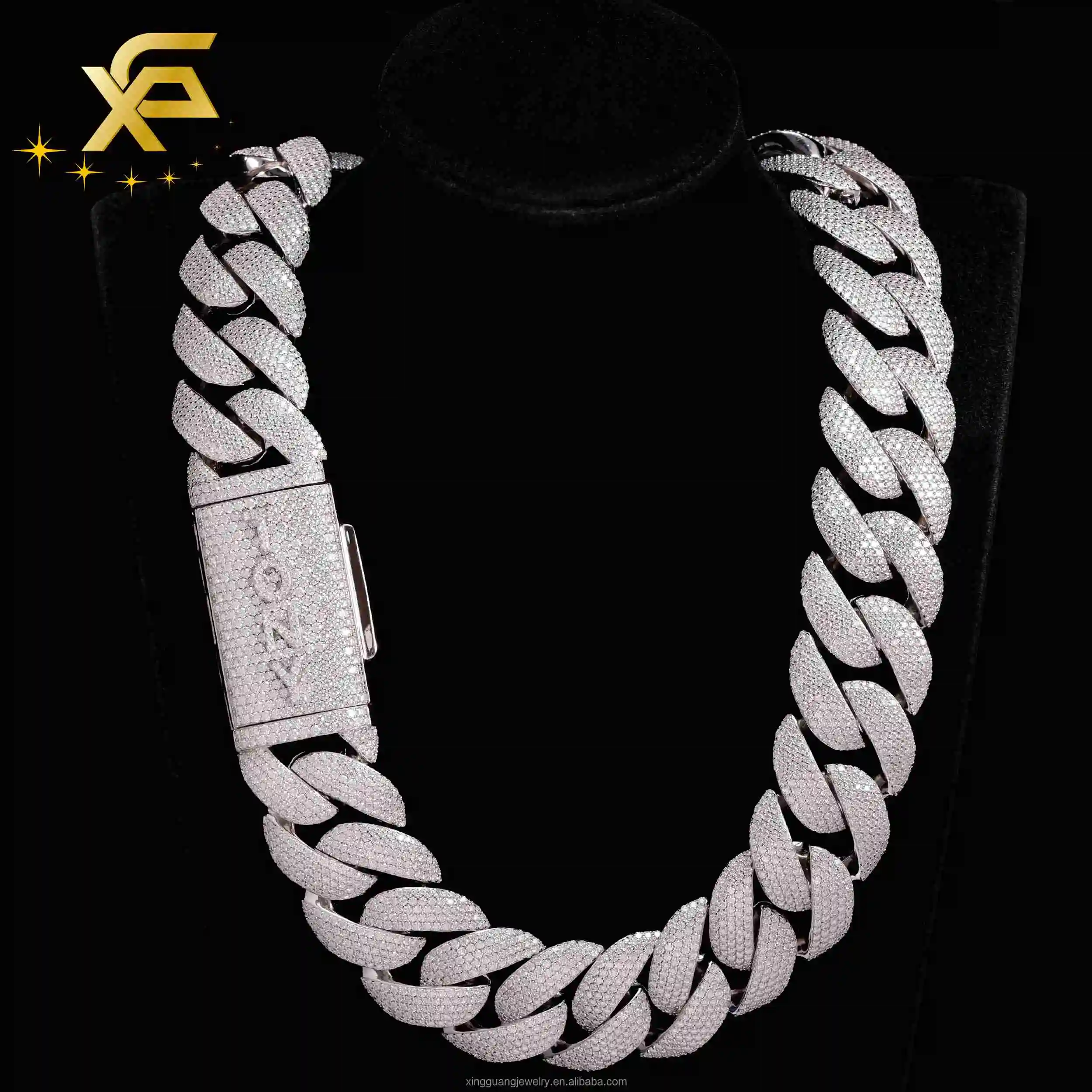 Heavy Silver Weigh Bigger Size Custom Made Iced Out 30mm Diamond Hip Hop Necklace 925 Silver Rapper Cuban Link Chain，