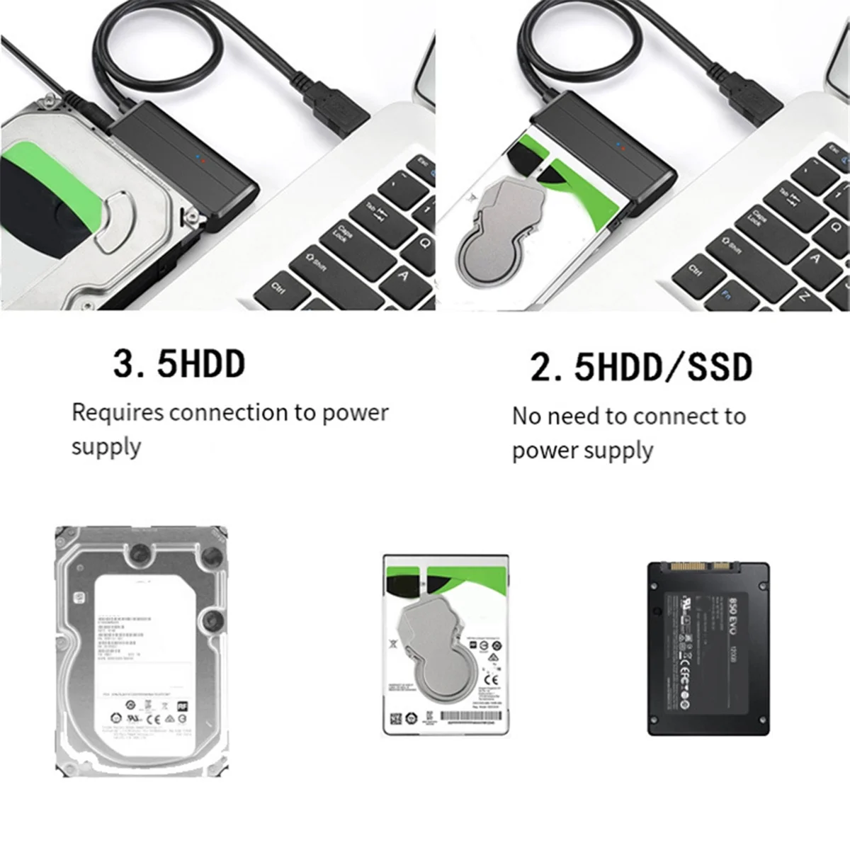 A14M Sata to USB 3.0 Adapter Cable USB 3.0 Hard Drive Converter Cable Support 2.5/3.5 Inch External SSD HDD Adapter