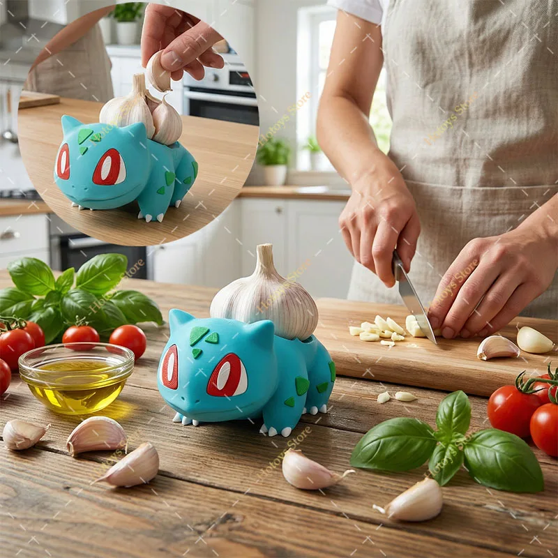 Anime Bulbasaur Modellspielzeug, 3D-gedruckt, kreativer, niedlicher Bulbasaur-Küchen-Knoblauchbehälter, Gadget-Organizer, lustige Heimdekoration, Geschenk