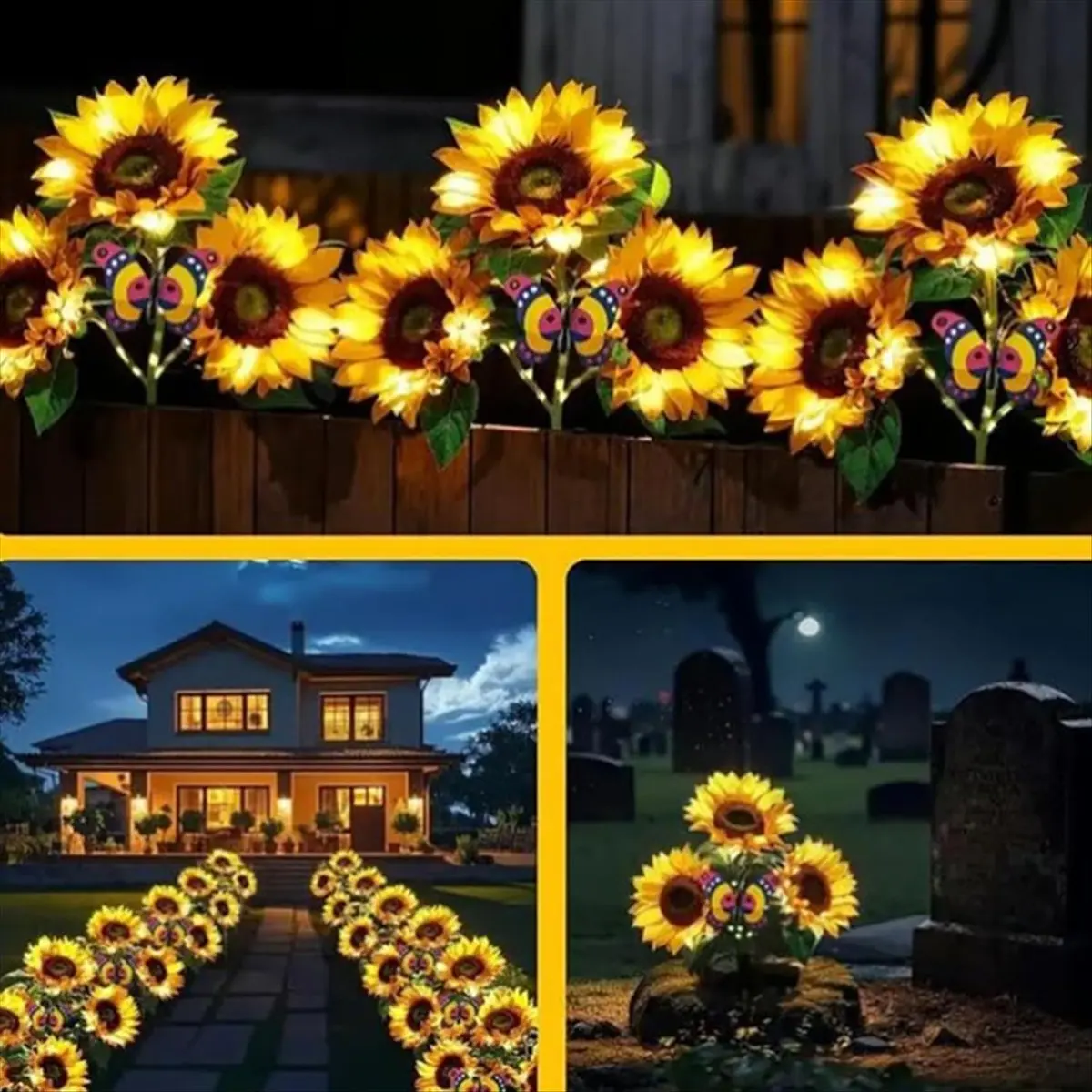 Lively- 2pcs Solar LED Sunflower Garden Lights Solar Sunflowers Outdoor Waterproof Auto on/Off Decorative Lights for Garden