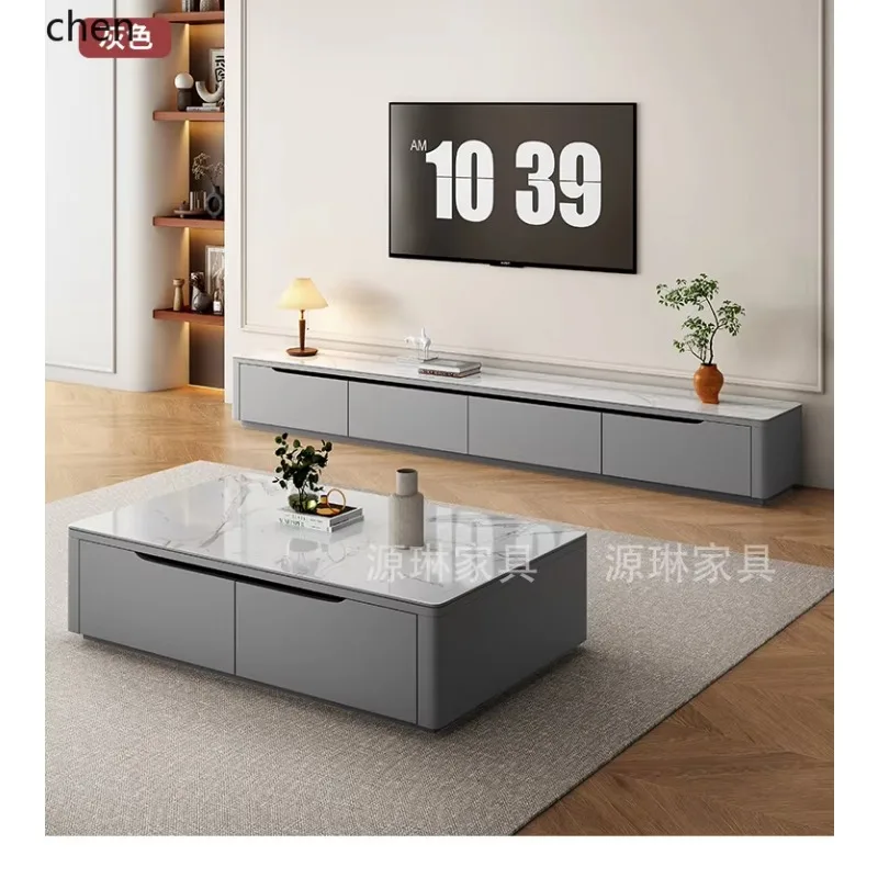 all-solid wood rock slab coffee table TV cabinet combination simple floor storage coffee table