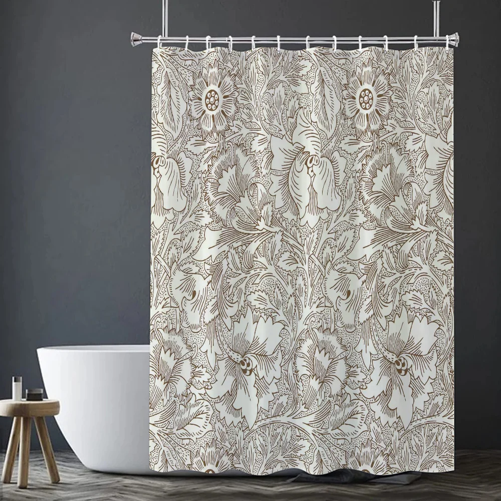 Retro Vintage Flower Shower Curtains Things for the Bathroom Accessories Set Bath Curtain Folding Partition Bedrooms Quarto Home