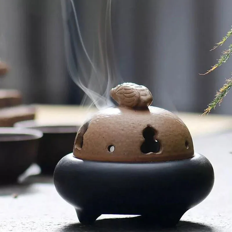 Indoor Ceramic Aromatherapy Burner Sandalwood Fragrance Censer Hollow Coloured Glazed Tripod Burner Home Decor