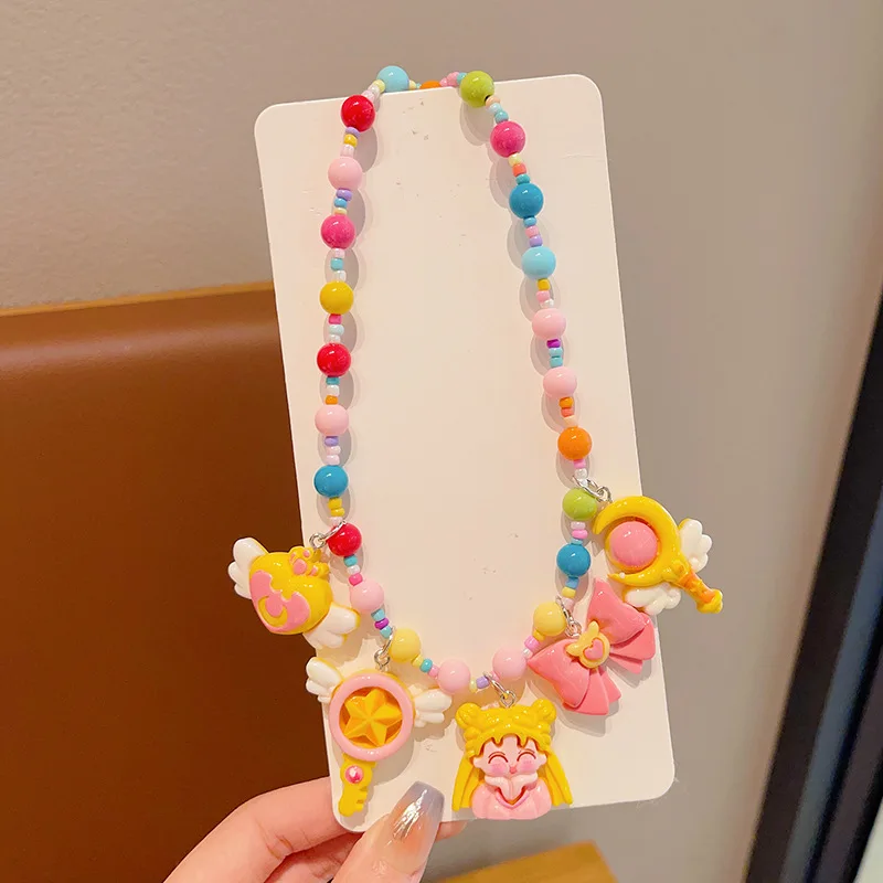 Sailor moon crianças grânulo colar anime personagem pingente jóias bonito menina jóias pescoço corrente acessórios presente de aniversário
