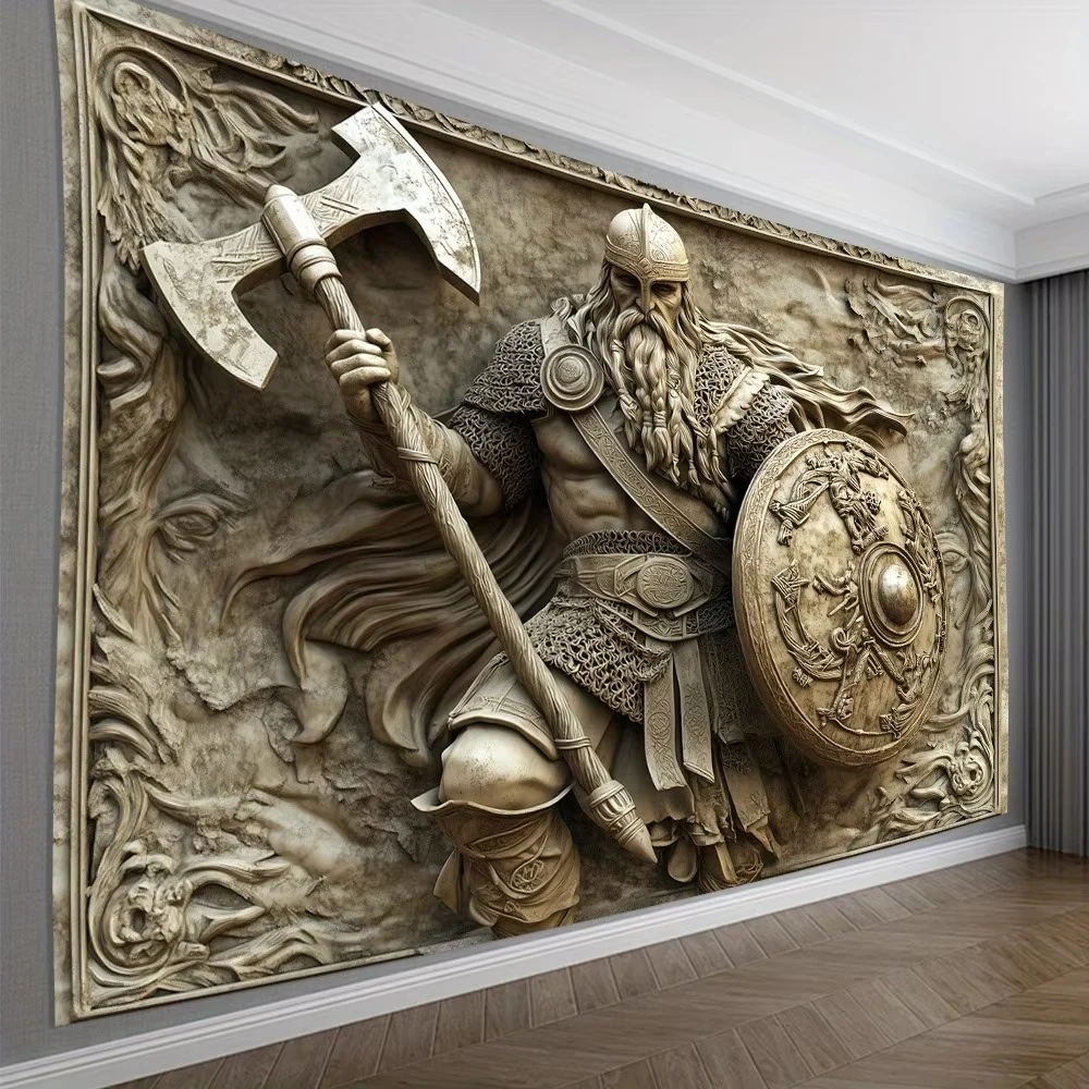 Norse Myth Art Wall Hanging Living Viking Warrior 3D Embossed Tapestry Room Bedroom Office Party Decor Unique Gift Home
