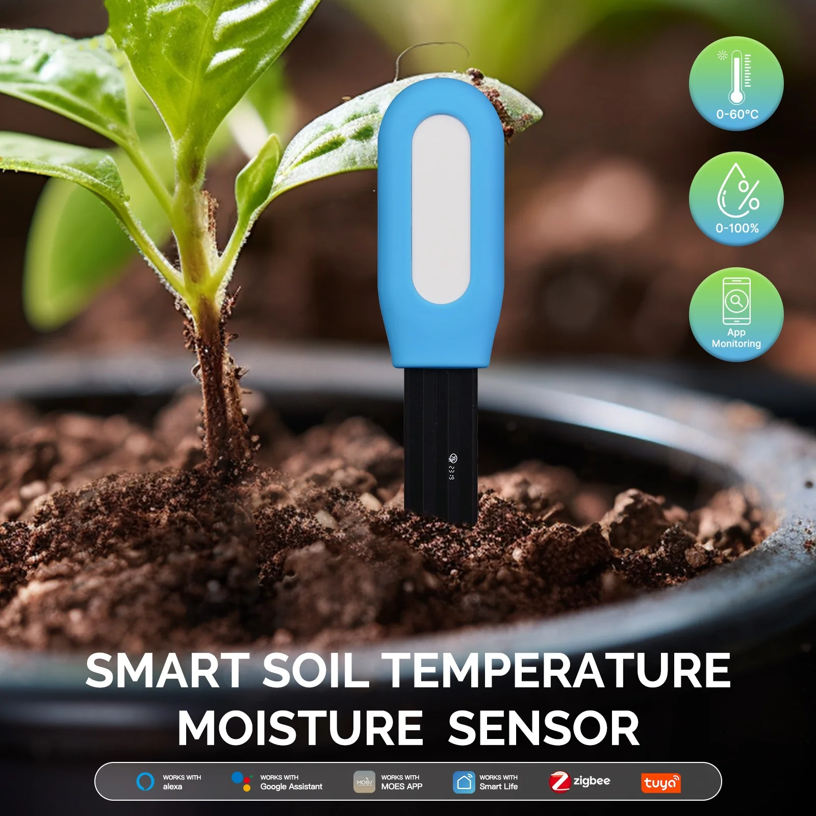 Tuya Smart Zigbee Soil Tester Temperature and Humidity Meter Thermo Hygrometer Garden Automation Irrigation Detector