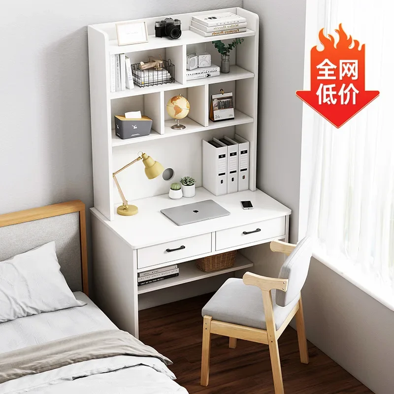 Desk bookshelf integrated table small apartment computer desk desktop home bedroom desk student learning writing table