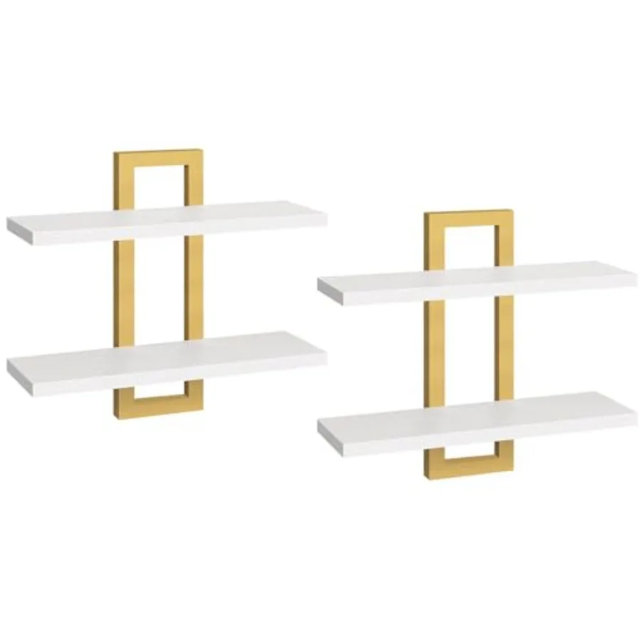 

Floating Shelves, 15 Inch Wall Shelf Set of 2, Wall Mounted Storage Shelves 2-Tier, Hanging Bathroom Shelves, for Living Room,