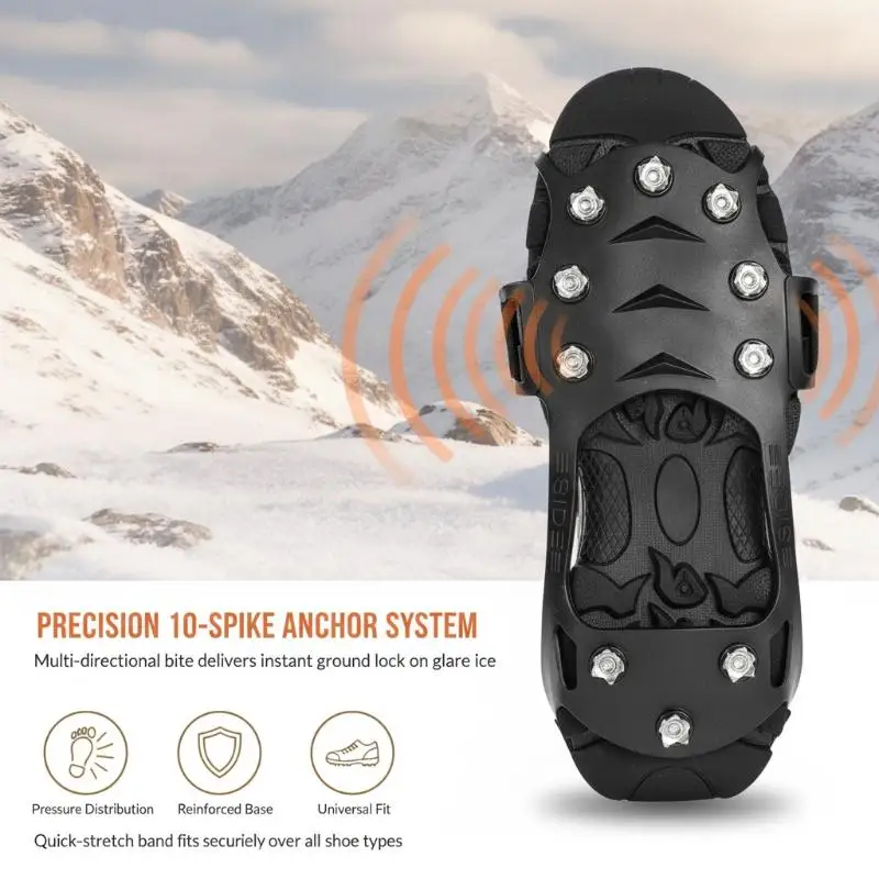10 Teeth 2Pcs Anti Slip Ice Gripper Spikes Shoe Crampons for Winter Camping Hiking Mountain Climbing Snow Ice Roads