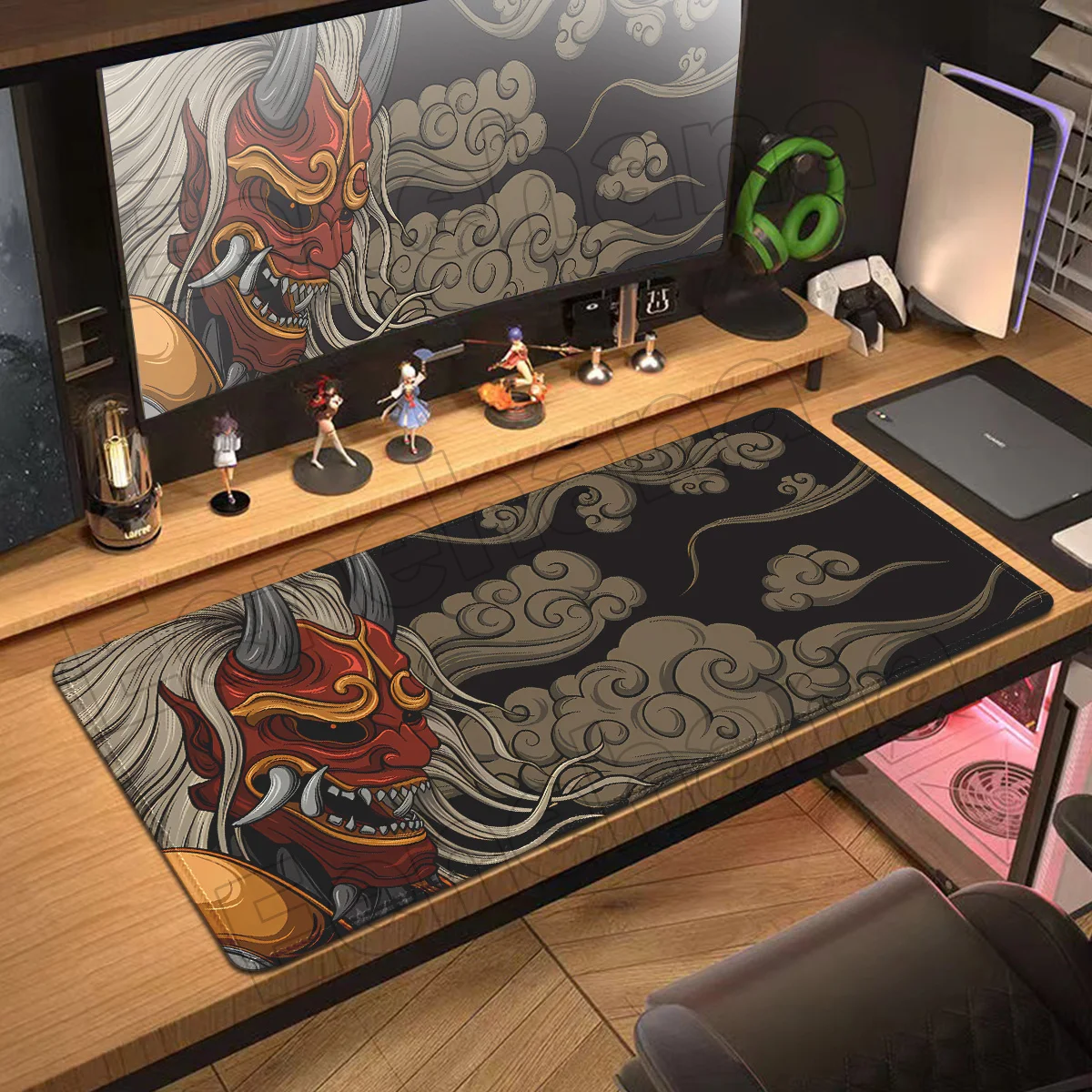 

Game Mouse Pad Japanese Samurai Devil Mousepad Black Ghost Face Gamer Deskmat Mousepads Carpet Accessories Big Table Mat 900x400