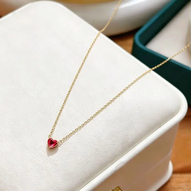 Colorful Cubic Zirconia European and American Cross-Border Heart-Shaped Pendant12Birthstone Necklace Fashionable Women's Titaniu