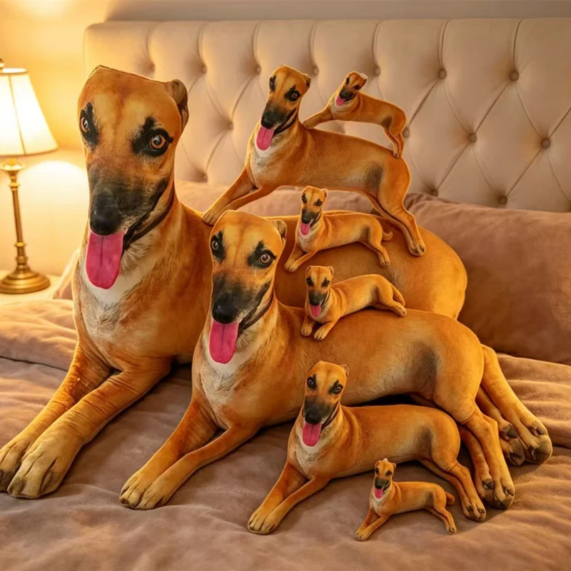 3D Realistic Greyhound Plush Pillow Lying Whippet Kawaii Dog Stuffed Cushion Simulation Animal Doll Home Decor Collectible Gift