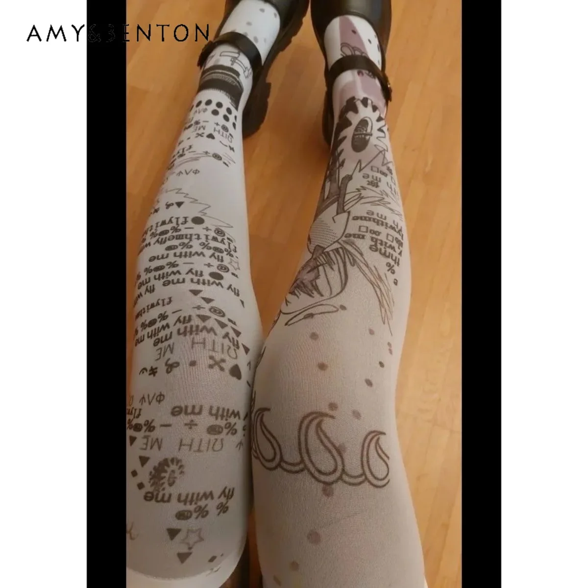 Two Dimensional Dark Anime Print Punk Rock Sexy Thigh High Stockings Subculture Hot Girl Y2K Stockings Versatile Bottom Socks