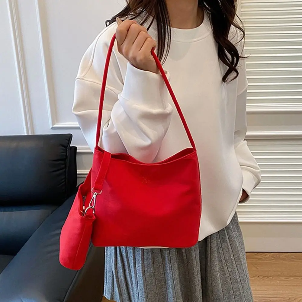 

Korean Style Nylon Tote Bag Handbag Large Capacity Embroidery Letter Underarm Bag All-match Pure Color Cloth Shoulder Bag Travel