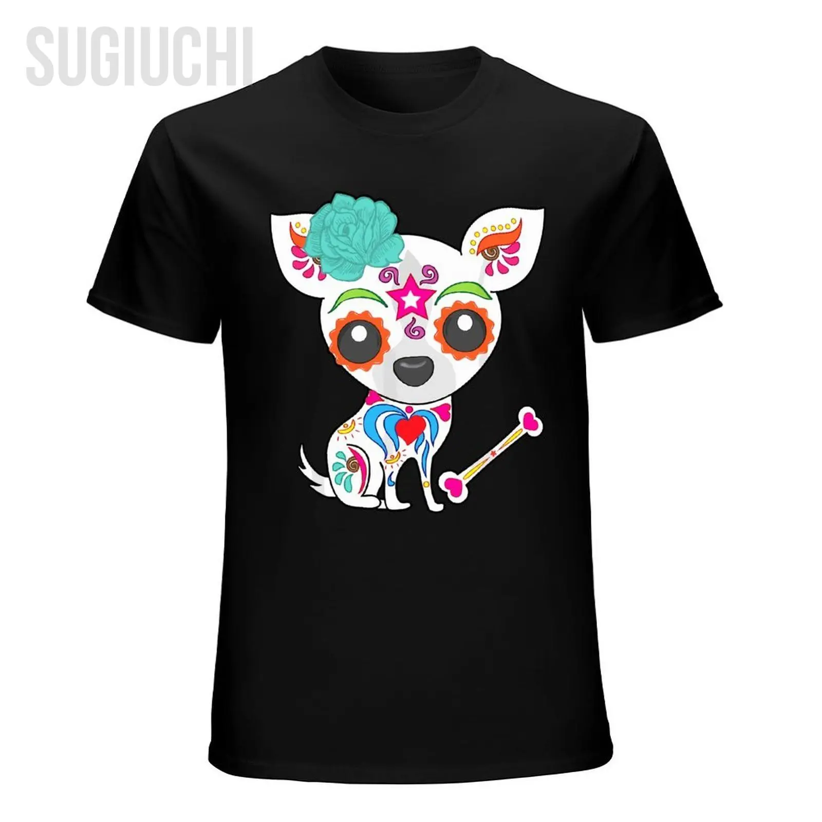 Unisex Men Mexican Sugar Skull Chihuahua Tshirt Tees T Shirts Women Boys 100% Cotton T-Shirt