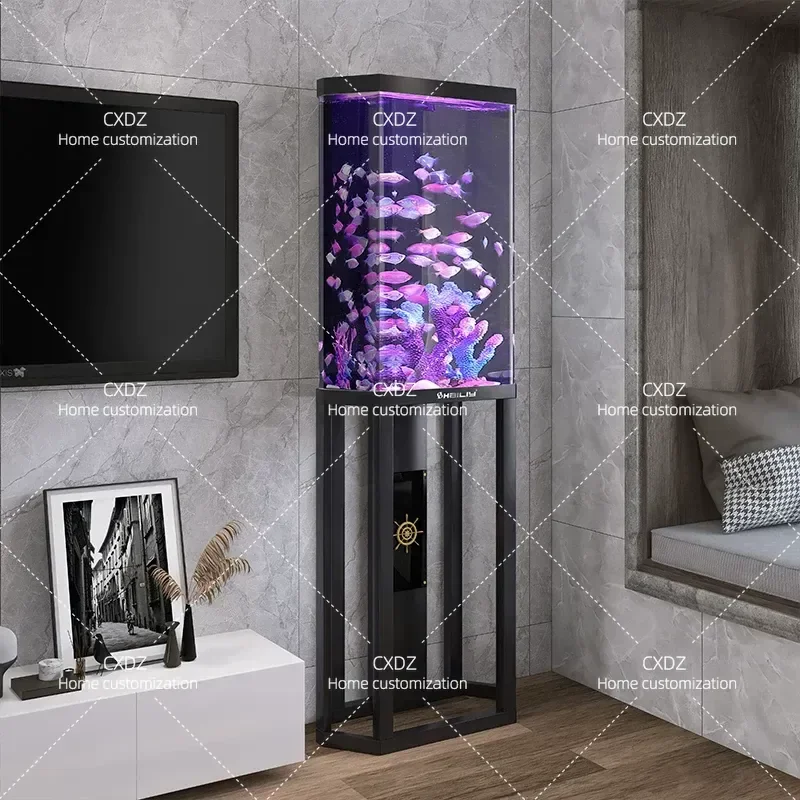 Hailia's new ecological living room fish tank, small water-free creative cylindrical goldfish tank floor-to-ceiling household